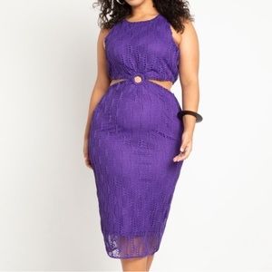 Eloquii Purple Crochet Cut Out Side Sleeveless Coverup Knee Length Midi Dress